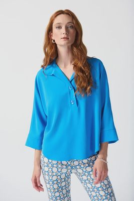 Woven Buttoned Collar Boxy Top
