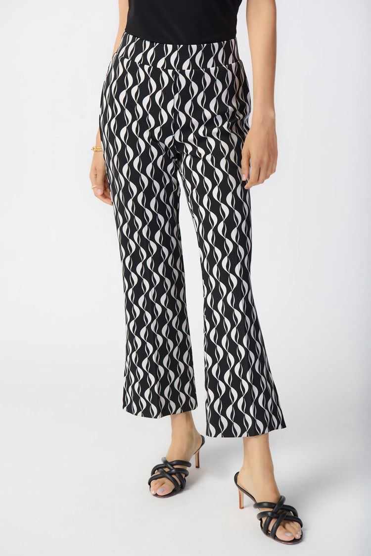 Geometric Print Silky Knit Pull-On Pants, Color: Black/Moonstone, Size: 6
