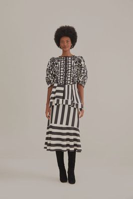 Mixed Stripe Midi Skirt