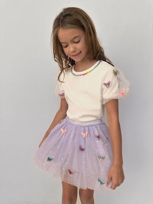 3D Rainbow Butterfly Puff T-Shirt