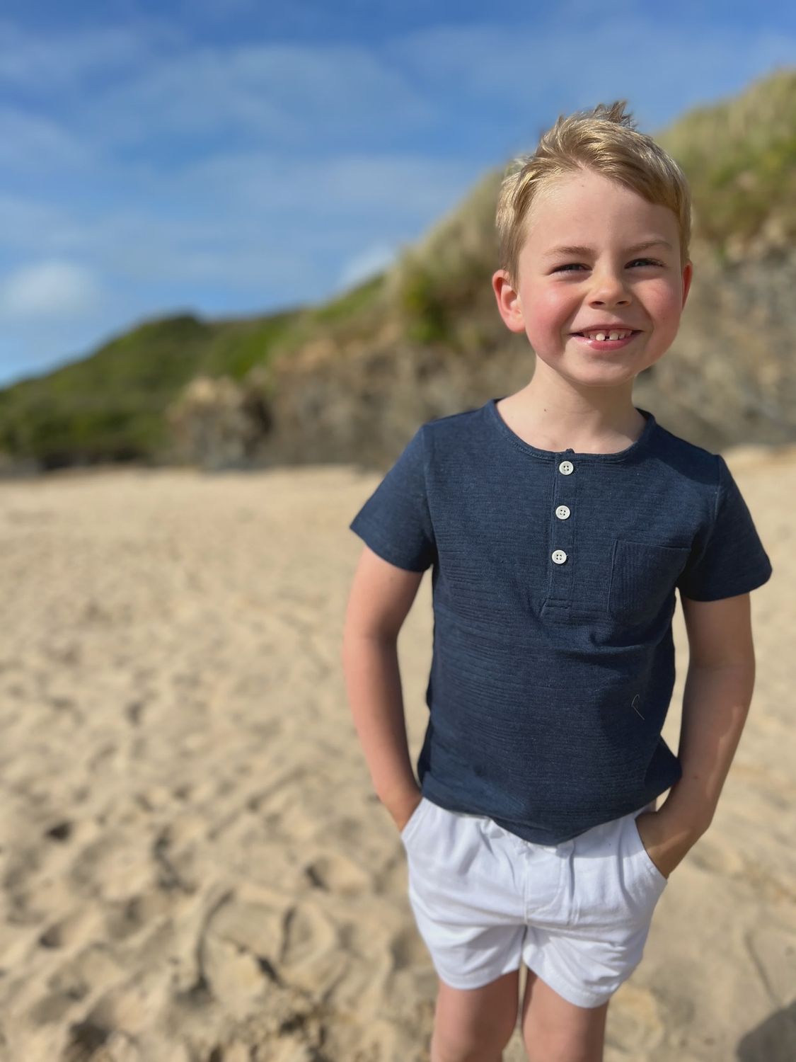 Dodger Henley Top in Navy Ribbed