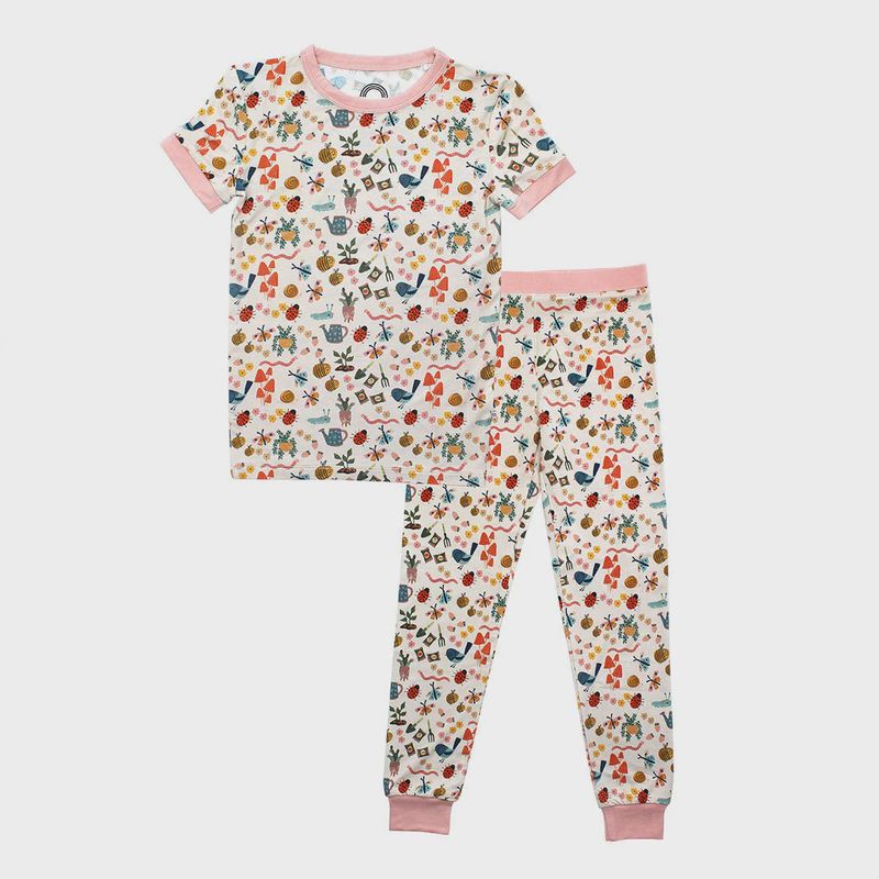 Garden Friends Bugs Two-Piece Bamboo Short Sleeve Kids Pajama Pants Set