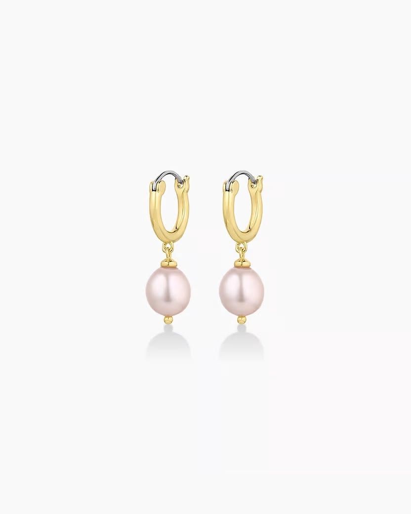 Pink Heart Huggies - Gold/Pink Freshwater Pearl