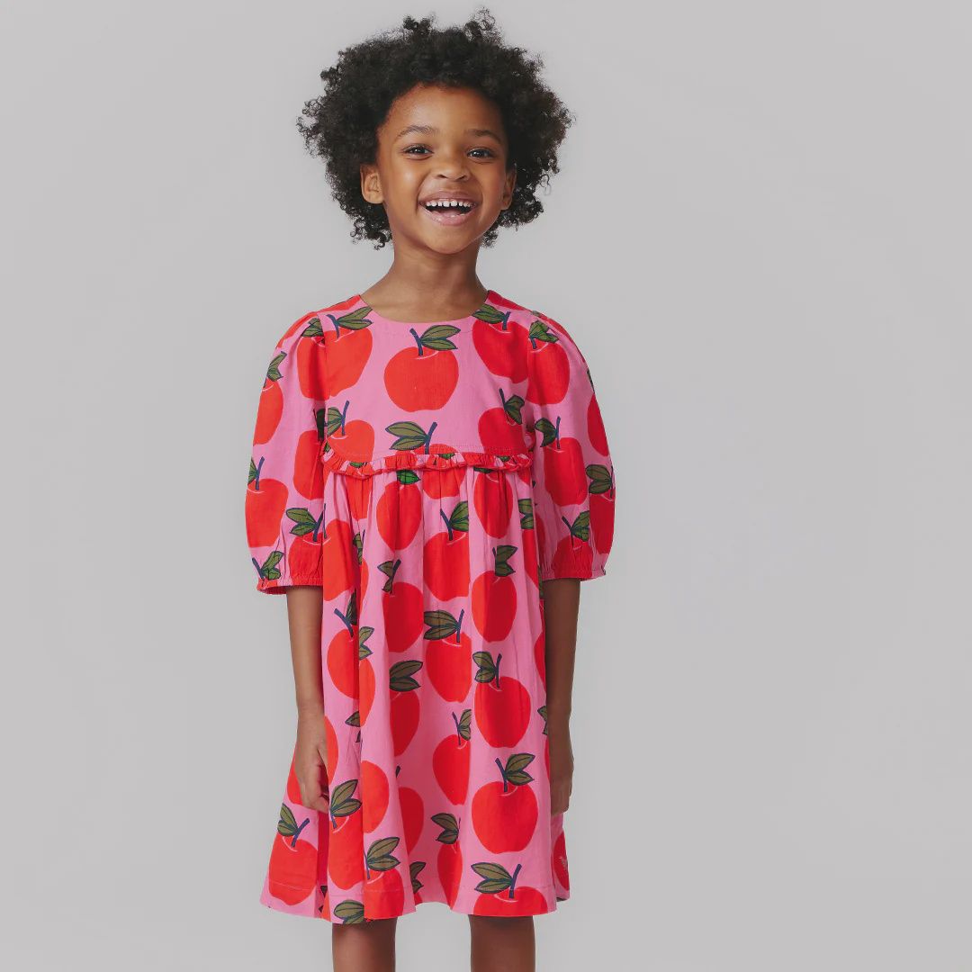 Girls Rowan Dress in Pink Apples