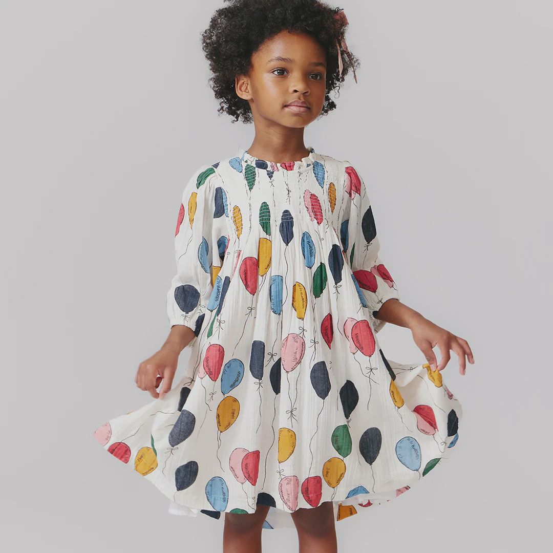 Girls Stevie Puff Sleeve Dress in Balloon Bunches