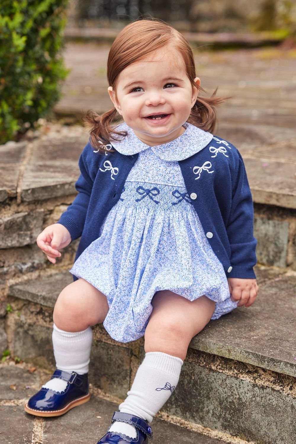 Smocked Peter Pan Bubble in Blue Vinings