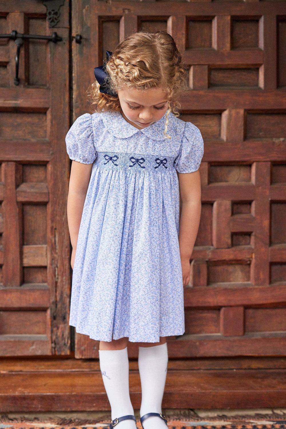 Smocked Peter Pan Dress in Blue Vinings