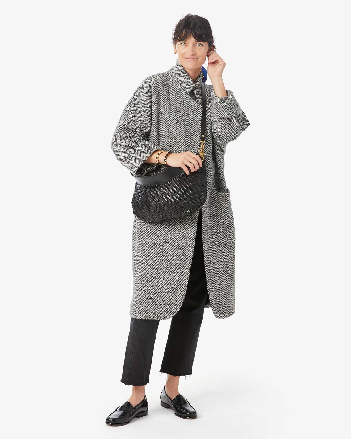 Moyen Messenger in Black Woven Zig Zag