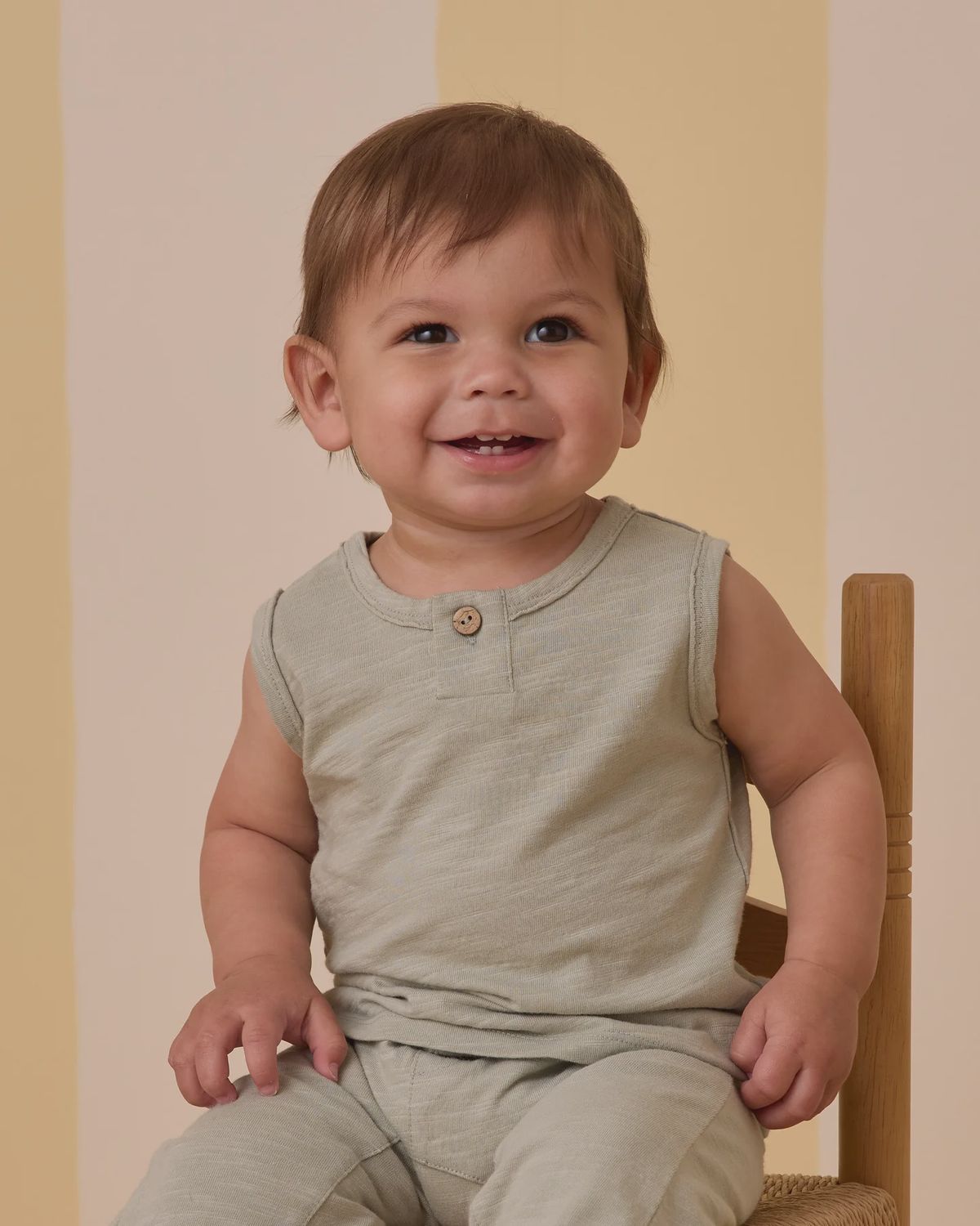 Jersey Button Tank in Sage