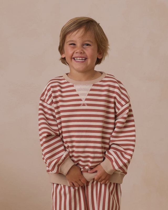 Oversized Crew in Poppy Stripe