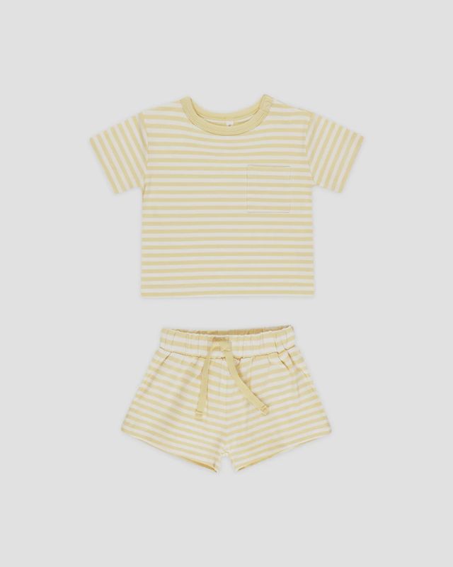 Pocket Tee + Short Set in Yellow Stripe
