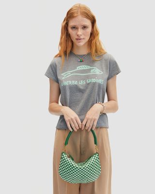 Petit Moyen Messenger in Fern &amp; Mist Woven Checker