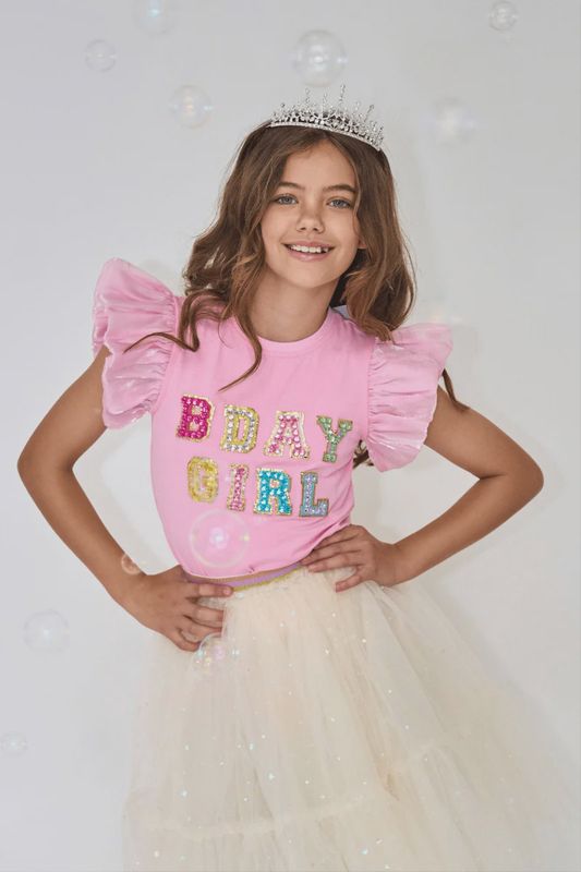 Pink Birthday Girl Gem Ruffle T-Shirt