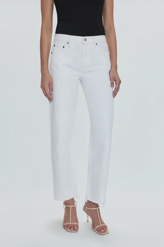 Lexi Mid Rise Bowed Straight in Luxe White Vintage