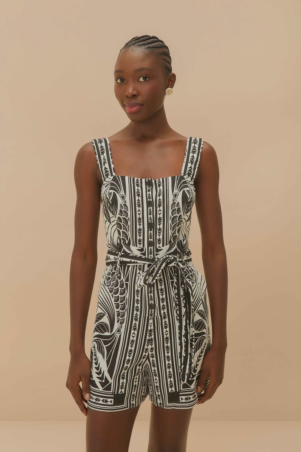 Monochrome Elegance Scarf Off-White Romper