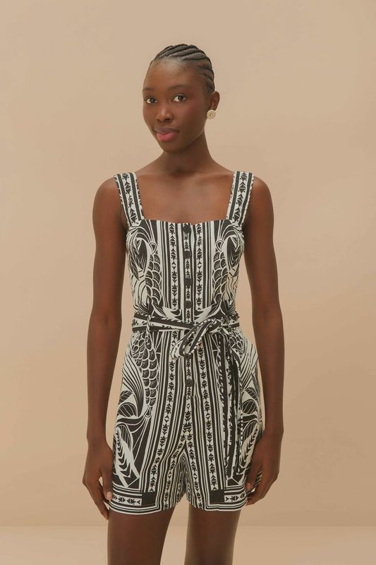 Monochrome Elegance Scarf Off-White Romper