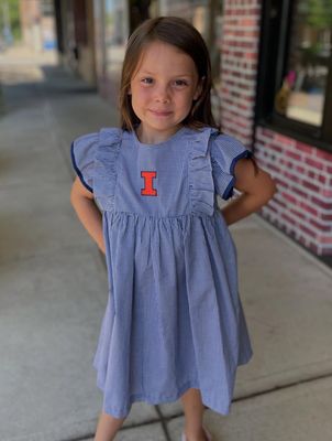 Fighting Illini Embroidered Gingham Ruffle Dress