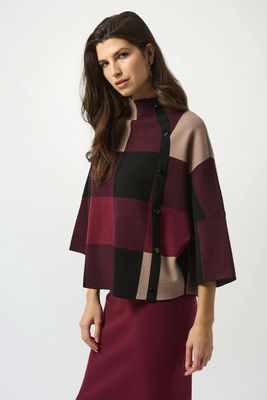 Plaid Jacquard Sweater Knit Top / Merlot/Multi