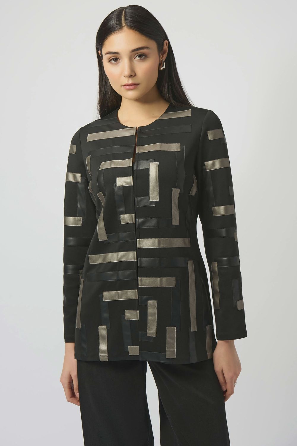 Scuba &amp; Leatherette Collarless Jacket