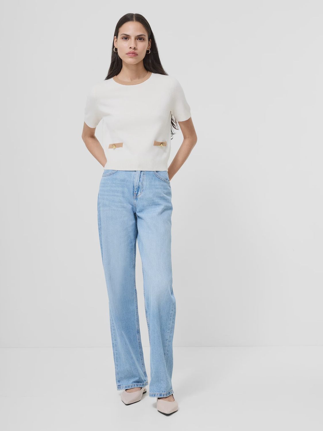 Babysoft Short Sleeve Top / Cream and Camel
