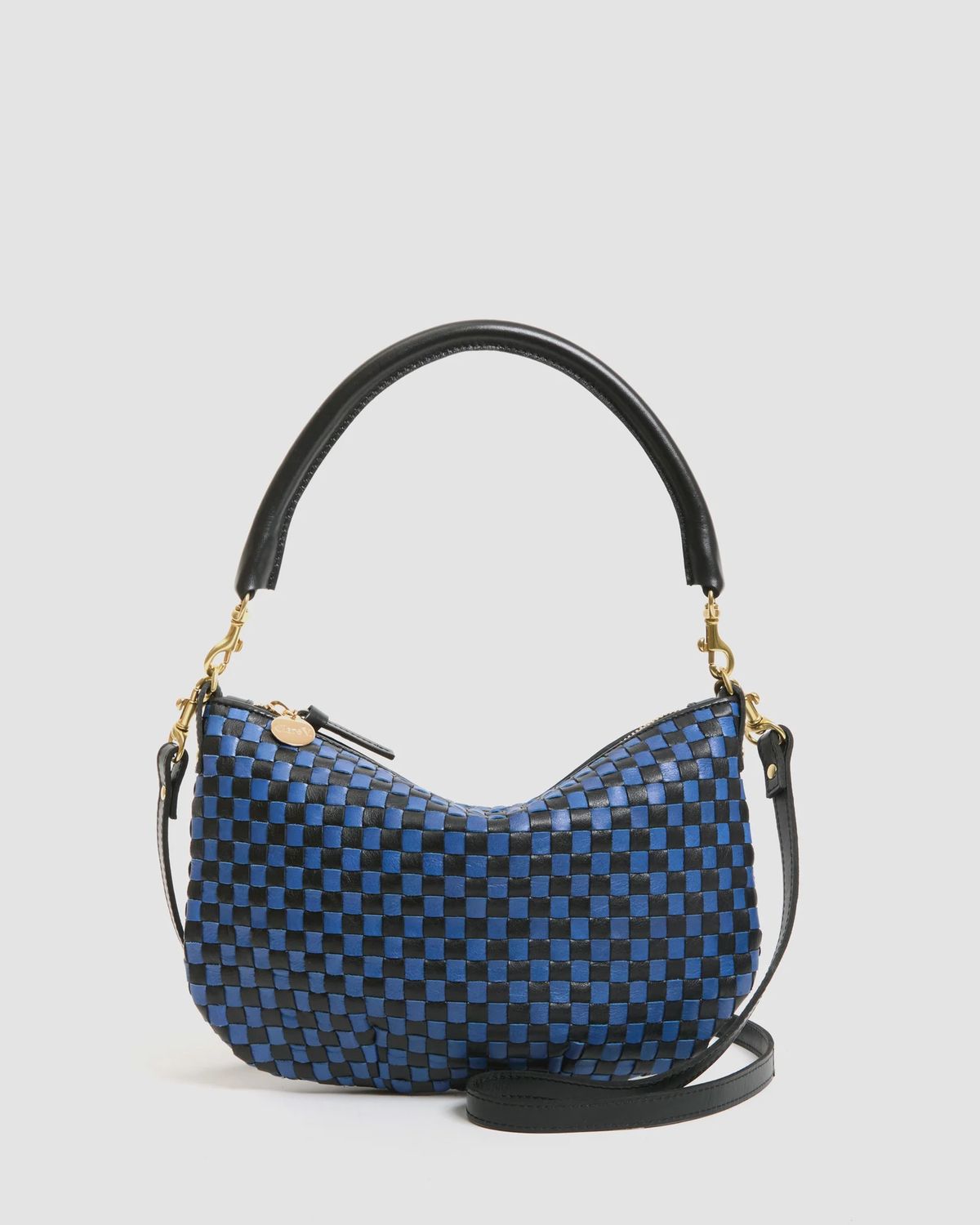 Petite Moyen Messenger in Black/Cobalt Woven Checker
