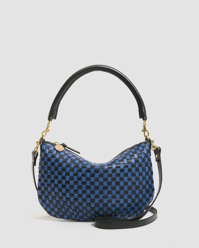 Petite Moyen Messenger in Black/Cobalt Woven Checker