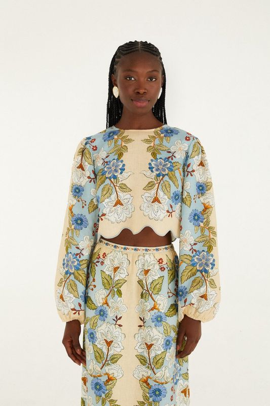 Garden Scarf Long Sleeve Blouse