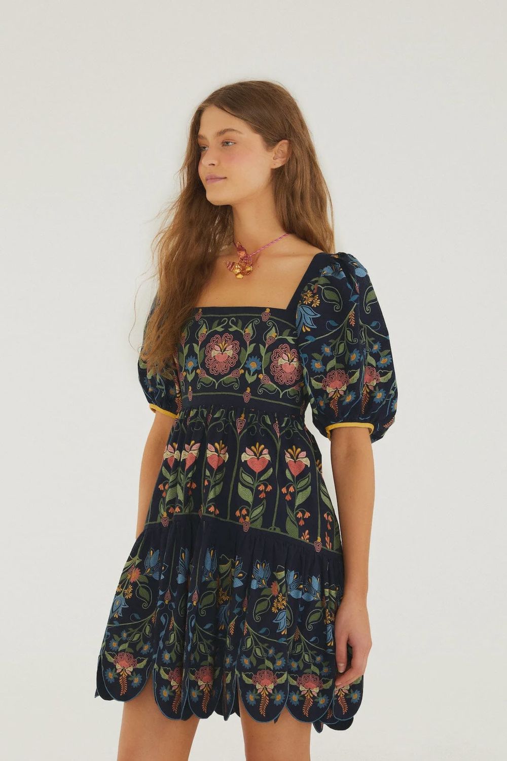 Stitched Garden Navy Blue Mini Dress