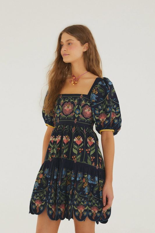 Stitched Garden Navy Blue Mini Dress