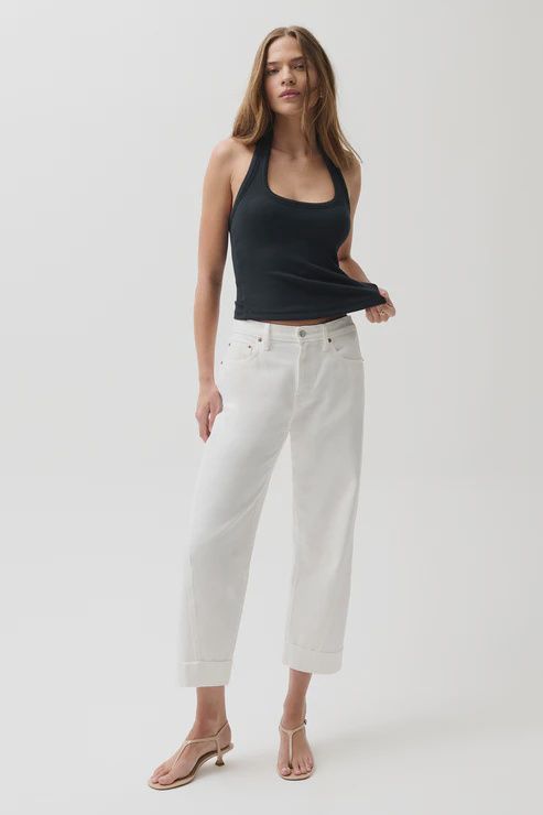 Kacey Mid Rise Cuffed Boyfriend in Optic White