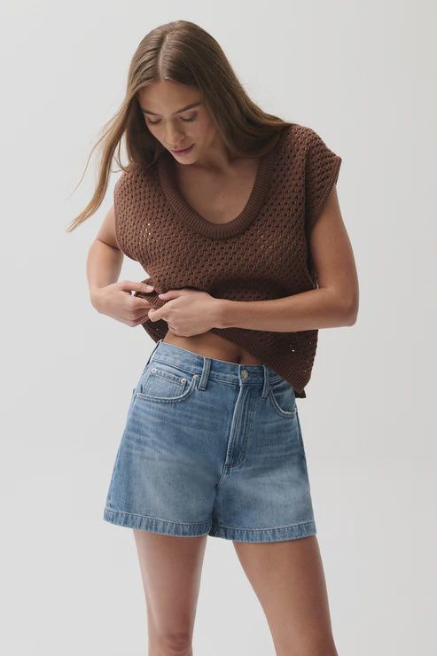 Saige High Rise A-Line Short in Sail Away