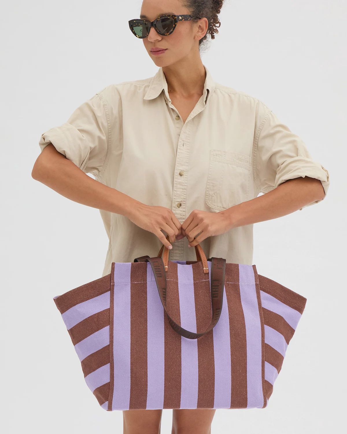 La Cote Tote // Canvas Stripe in Jacaranda/Hazelnut