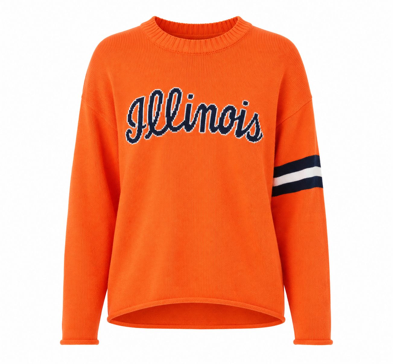 ILLINOIS script orange long sleeve cotton crew neck
