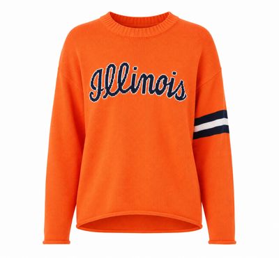 ILLINOIS script orange long sleeve cotton crew neck