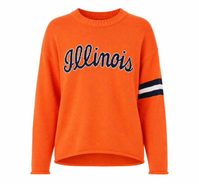 ILLINOIS script orange long sleeve cotton crew neck