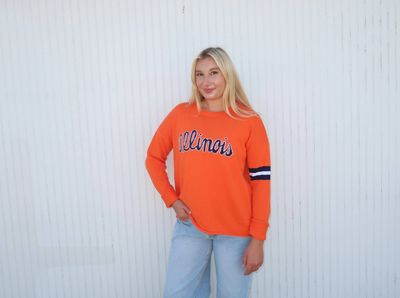 ILLINOIS script orange long sleeve cotton crew neck