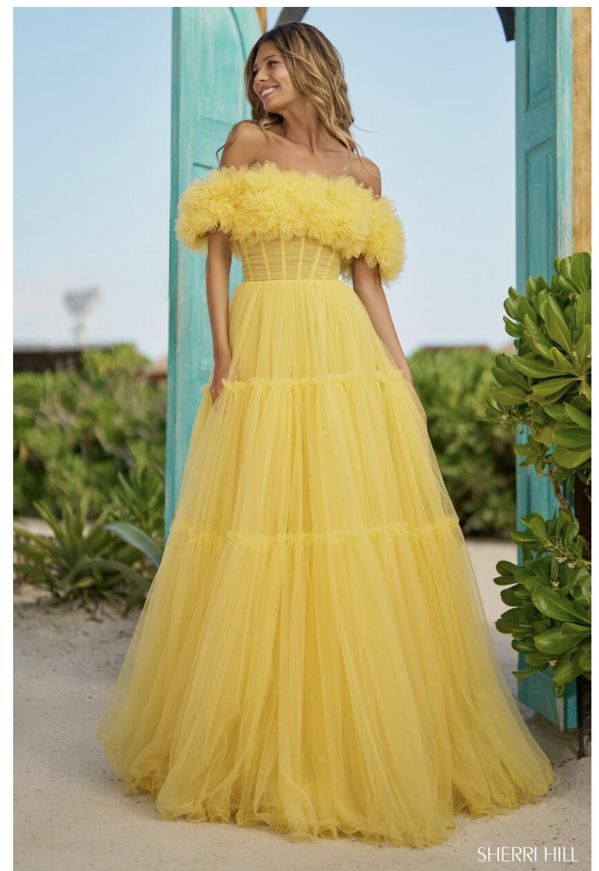 Sherri Hill 56173, color: yellow, Size: 4