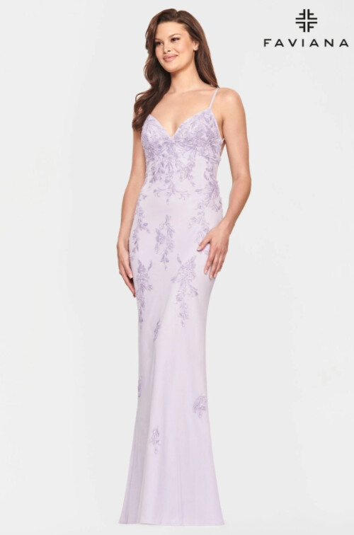 Enchanting Lace V-Neck Dress - S10633, color: Lilac, Size: 2