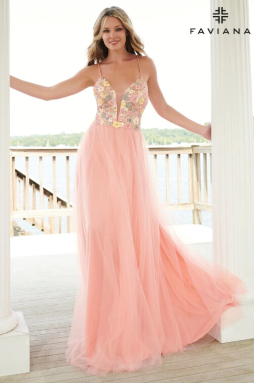 Faviana Floral Sequin Prom Dress - 11001, color: Pink, Size: 0