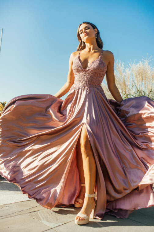 Faviana Lace Bustier Dress - S10400, color: Deep Mauve, Size: 0