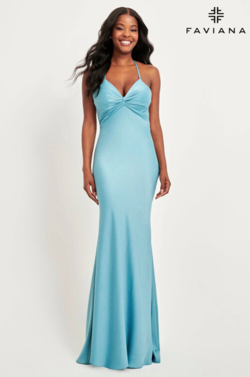 Faviana Matte Satin V-Neck Dress -  11066