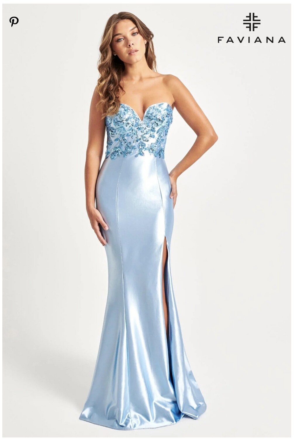 Faviana Shiny Sweetheart Sequin Bustier Dress - 11060, color: Ice Blue, Size: 2