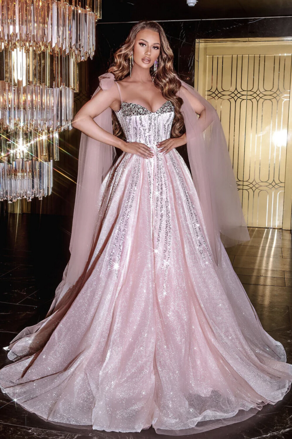 Portia and Scarlett Glitter Tulle Tie Strap Dress - PS22395, color: Blush, Size: 2