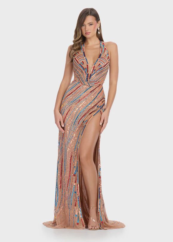 AshleyLauren 11805, Size: 0, color: Multi/Dark Nude