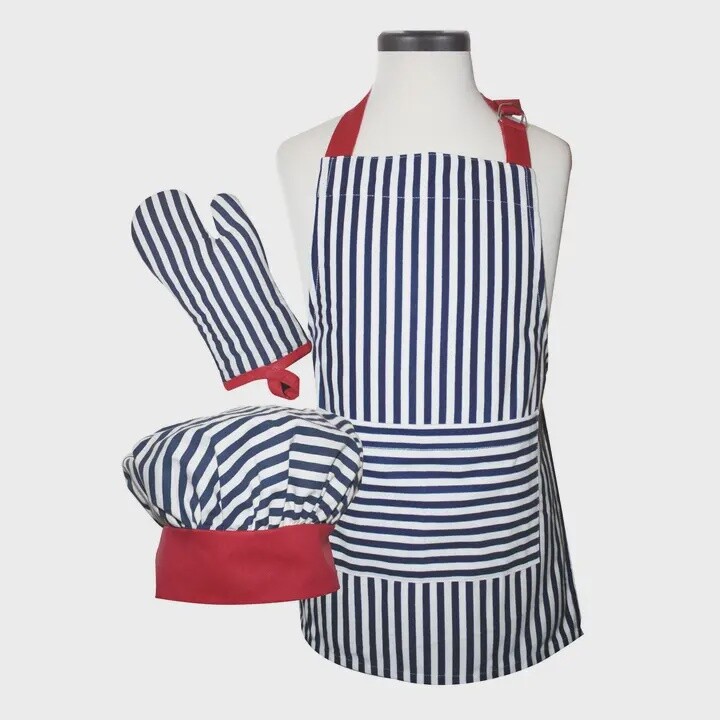 Navy Striped Child&#39;s Apron Set