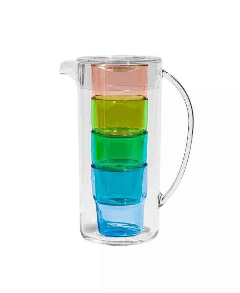 Stacked Pitcher Set, 4 Assorted Color Glasses