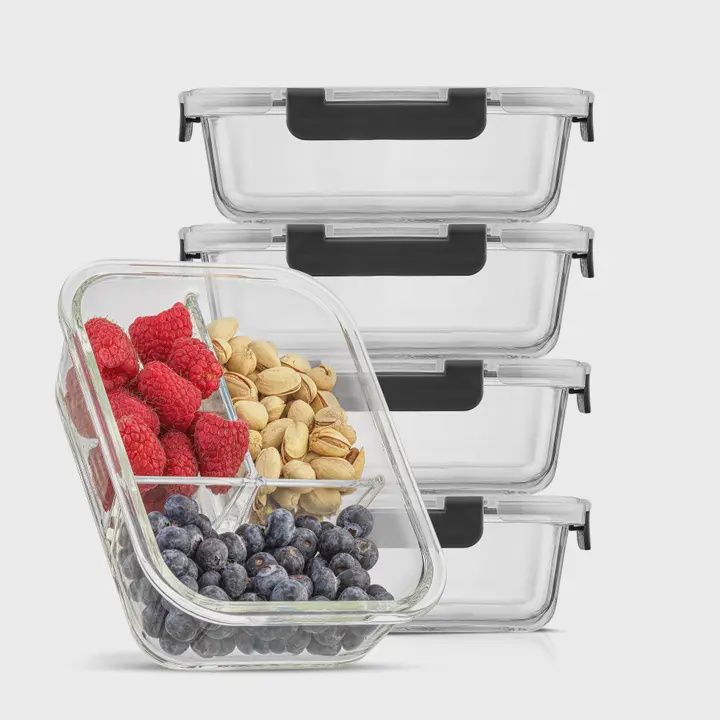 3-Section Food Prep Storage Containers - Set of 5