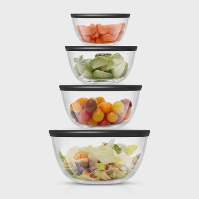 4 Glass Mixing Bowls w/Lids