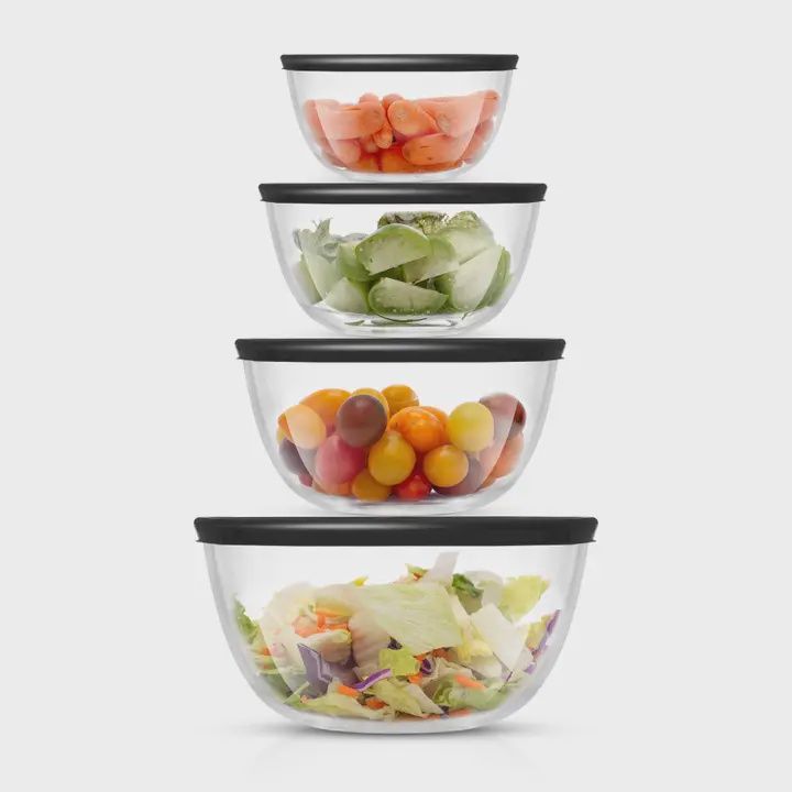 4 Glass Mixing Bowls w/Lids