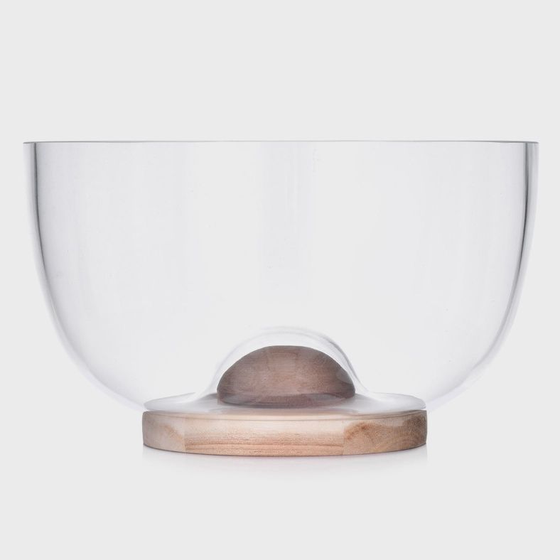 9.25&quot; Acacia Wood and Glass Bowl
